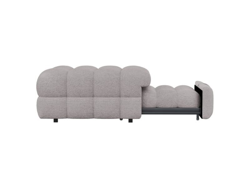  Lit capitonné gris 2-en-1 – canapé-lit extensible et pouf repose-pieds en bouclé  - Conforama A