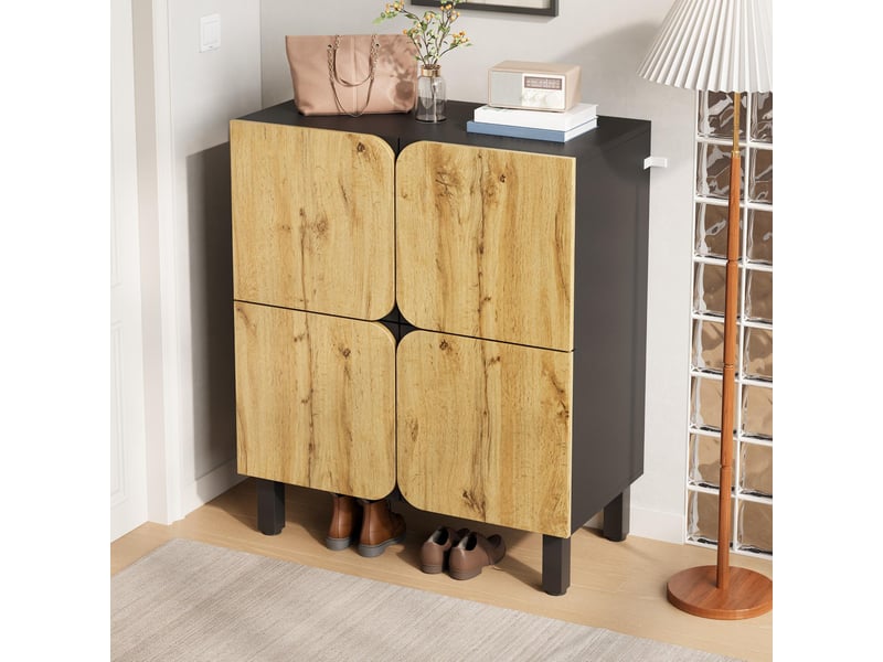  Meuble à chaussures 4 portes en mdf et métal noir et naturel 80x38,5x95 cm - pangivo  - Conforama B
