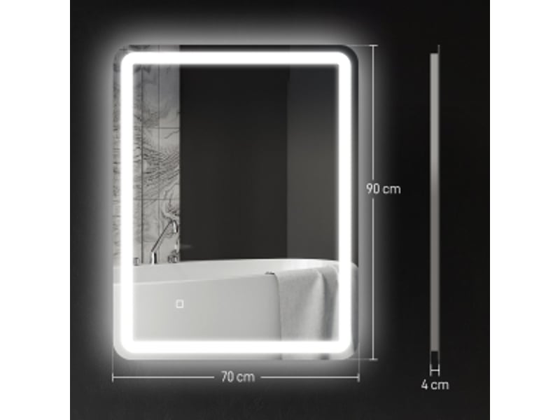  Miroir de salle de bains led 70 x 90 cm avec éclairage réglable  - Conforama B