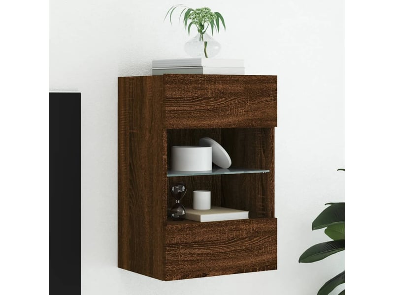  Meuble tv - banc tv - meuble de rangement mural avec lumières led chêne marron 40x30x60,5 cm  - Conforama B