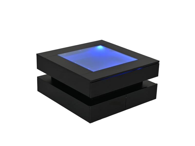  Table basse carrée avec 3 tiroirs et led, plateau en verre, finition brillante, noir, 70 × 70 × 35 cm  - Conforama A