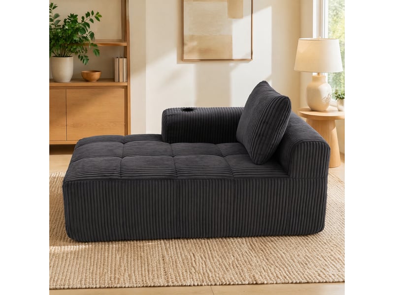  Fauteuil de repos 1 place en velours côtelé gris foncé avec porte-gobelet  - Conforama B