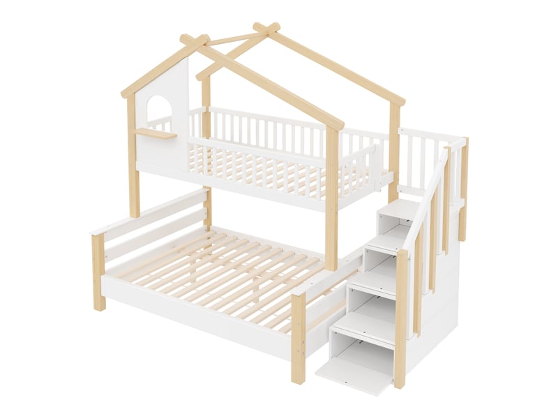  Lit superposé cabane 90x190120x190 cm avec escalier rangement Fay Lum - Conforama A