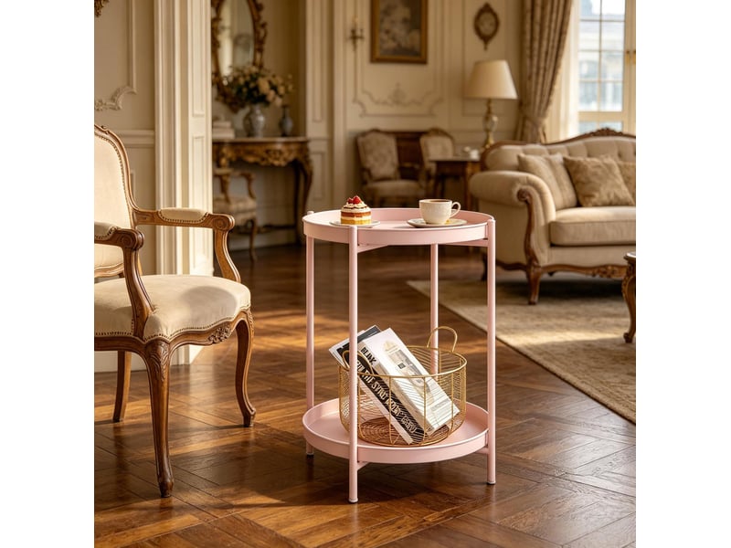  Bout de canapé 44x44x53 cm, table de salon, meuble d'appoint, rangement déco, pratique, fonctionnel, en métal, rose  - Conforama B
