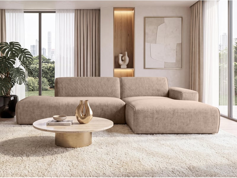 Canapé d'angle moderne didim duo, 288 cm, couleur marron chaud, revętement en velours d Didim Duo - Conforama C