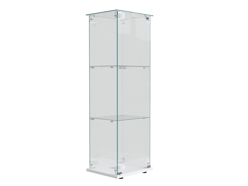 Vitrine en verre 123.3x39.8x35cm - vitrine 1 porte 3 niveaux avec lampe tactile et base blanche - meuble de présentation - blanc  - Conforama A