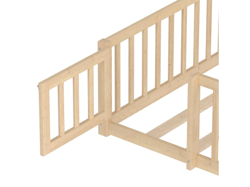  Lit cabane enfant 90x190 cm bois naturel premium anti-chute - lit enfant - lit au sol ludique avec verrou sommier inclus  - Conforama D