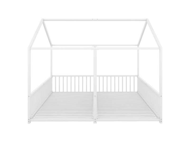  Lit enfant 90x200cm,lit cabane,lit double,lit au sol en métal avec balustrade,blanc lit enfant blanc - Conforama D