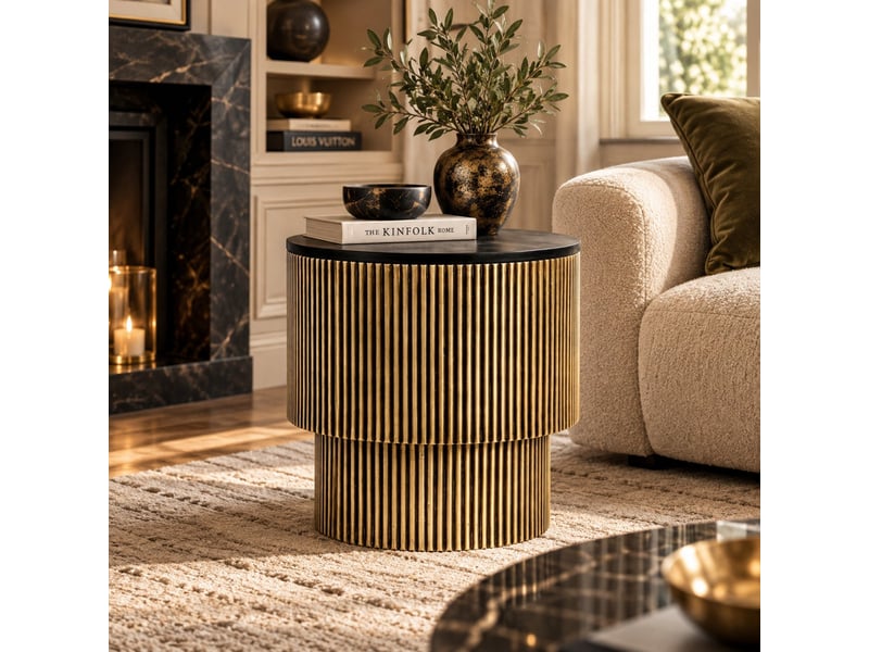  Table basse chic noir et or ronde 50 cm dorado  - Conforama B