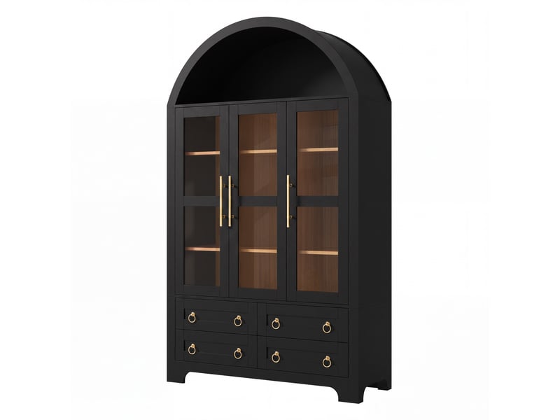 Buffet de rangement,110x40x185 cm,3 portes vitrées et 4 tiroirs,mdf,noir - Conforama C