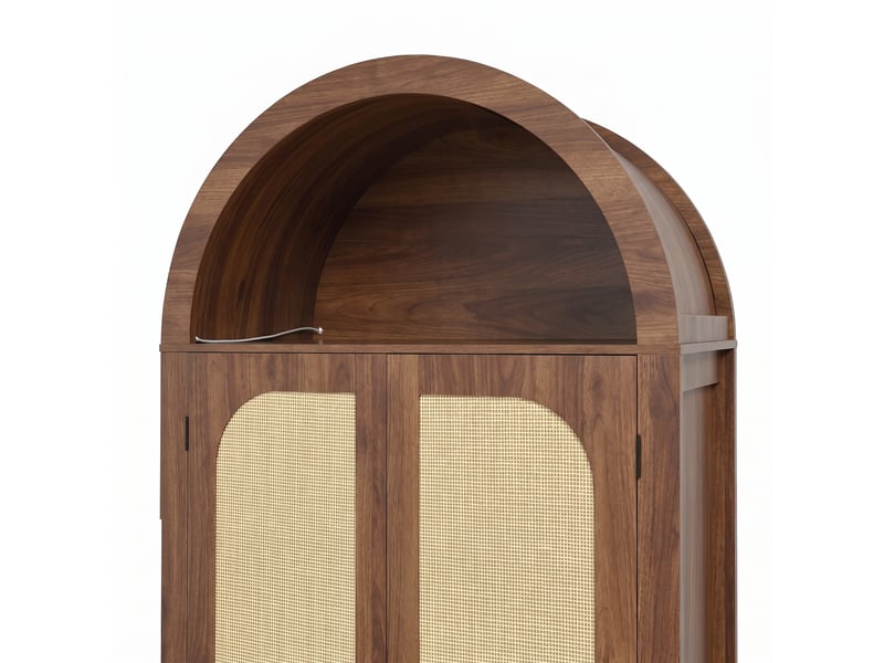  Armoire de rangement 76x40x179,5 cm, portes doubles en rotin, led dimmable par app, organiseur de porte et 2 tiroirs, noyer ABC - Conforama D
