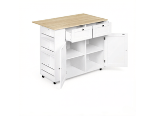 Îlot de cuisine modenvie mobile à plateau rabattable 101 x 62 x 86 cm blanc et chêne clair