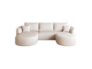Canapé d'angle en u 5 places 266 cm, modulable et compressé,tissu chenille  blanc, sans montage