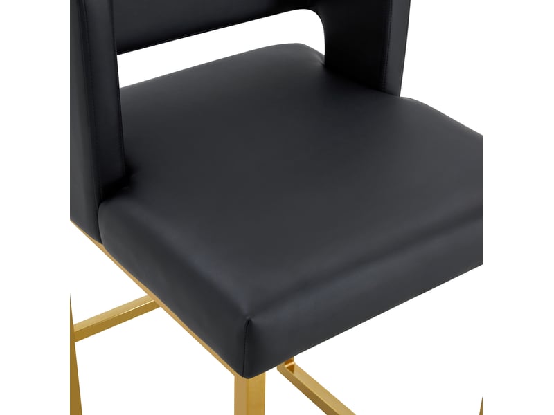  Lot de 2 tabourets de bar 53x48x91 cm, chaises hautes avec assise carrée, pieds en métal doré, meuble cuisine, noir pu  - Conforama E