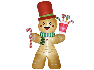 Bonhomme en pain d'épice gonflable, 2,35 m, avec lumières led, résistant aux intempéries, avec souffleur, multicolore, décoration de noël