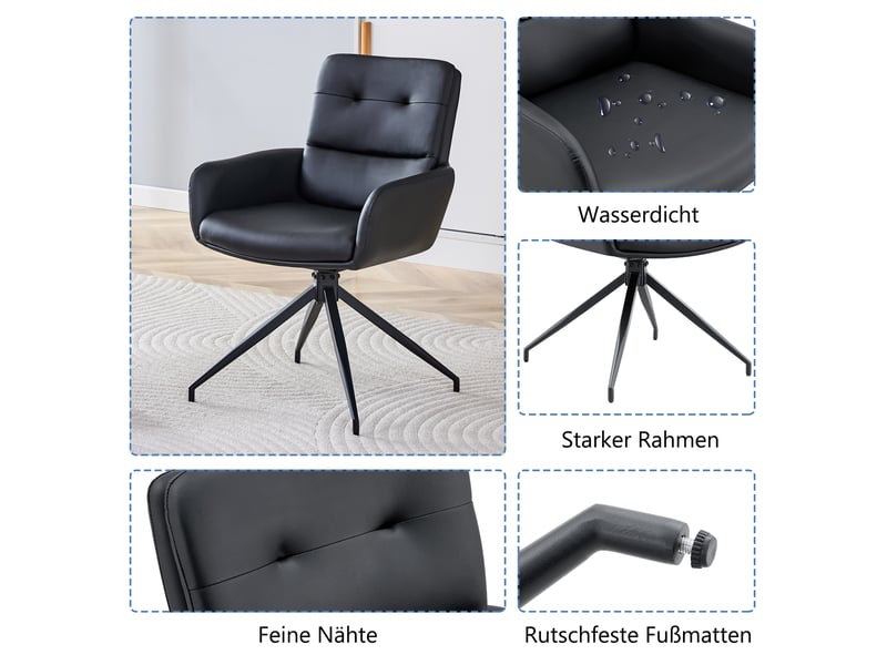  Lot de 2 chaises de salle à manger pivotantes à 360 degrés  - pieds en métal, revêtement pu - noir  - Conforama E