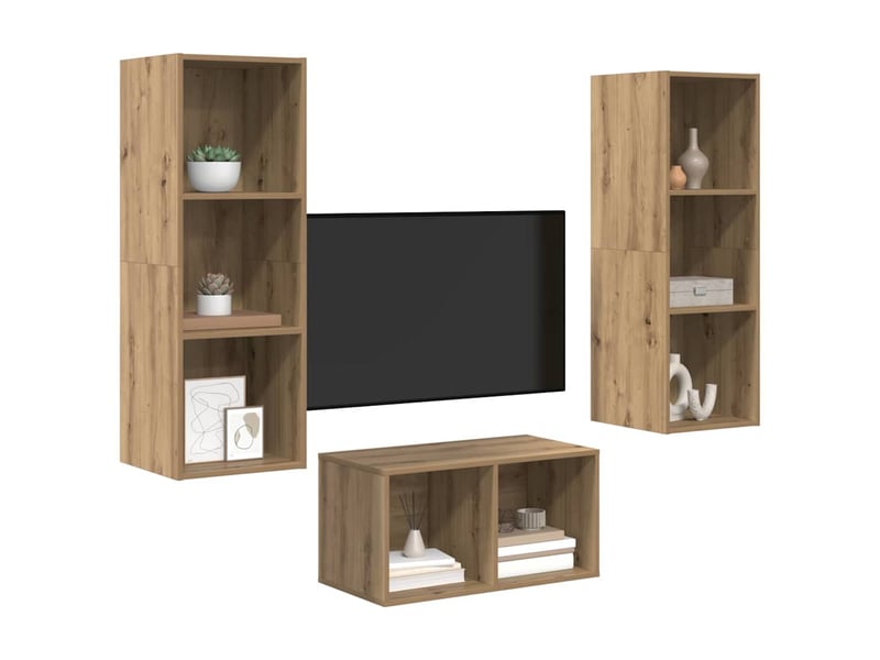 Ensemble meuble tv - banc tv - meuble de rangement chêne artisanal bois d'ingénierie  - Conforama C