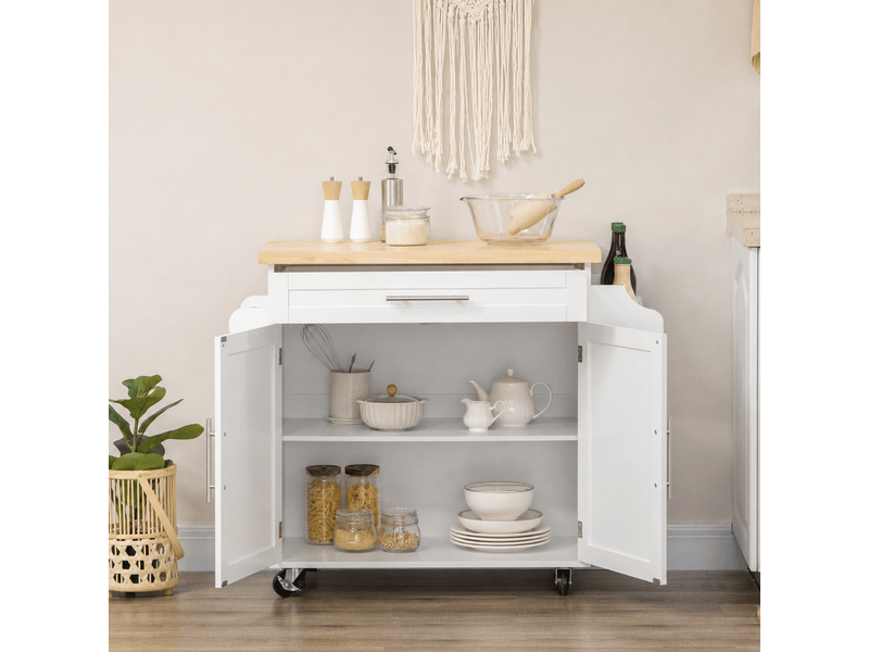 Desserte de cuisine à roulettes 109x40x89 cm en mdf blanc  - Conforama C