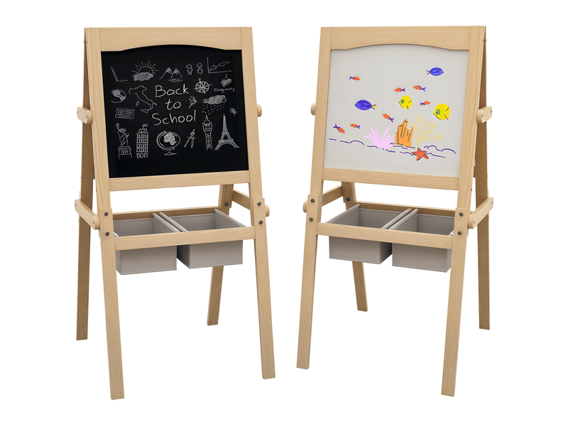  Tableau chevalet enfant ardoise double face tableau blanc tableau à craie rouleau papier naturel 58 x 50,5 x 109 cm  - Conforama B