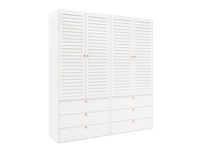 Armoire 4 portes avec 6 tiroirs 180x50x200 cm en panneau de particules blanc - Conforama D