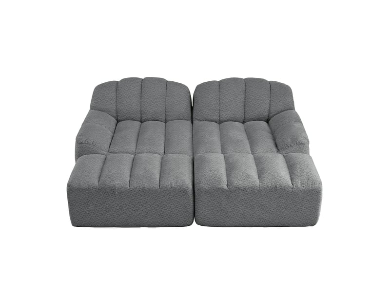 Canapé modulaire 2 places avec 2 poufs gris en tissu bouclette - Conforama A