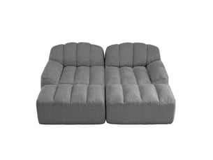 Canapé modulaire 2 places avec 2 poufs gris en tissu bouclette