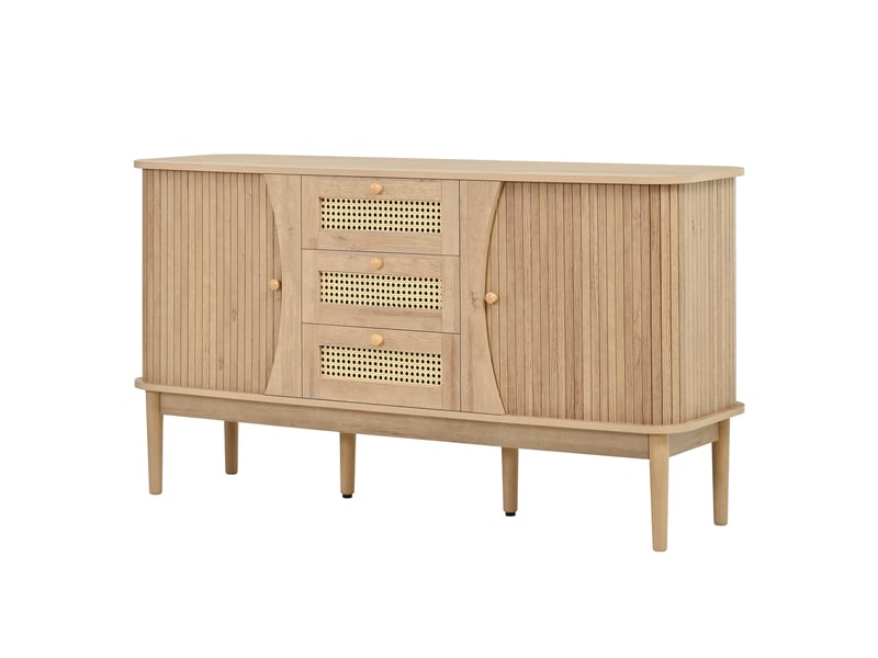  Buffet avec 2 portes coulissantes, 3 tiroirs et étagères réglables en mdf 141×40×77 cm naturel  - Conforama A