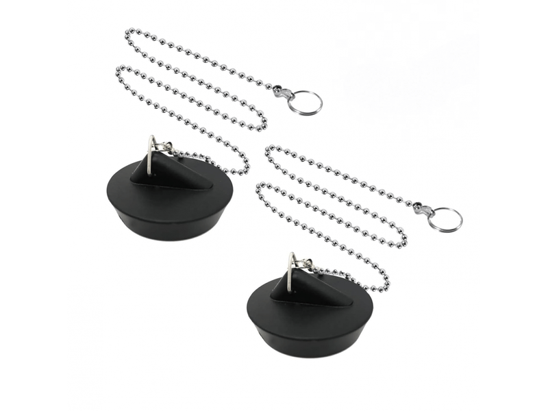 Bouchon d'évier universel avec chaîne, 2 pièces (diamètre 4,1 cm à 4,6 cm, chaîne 45 cm) - Conforama A