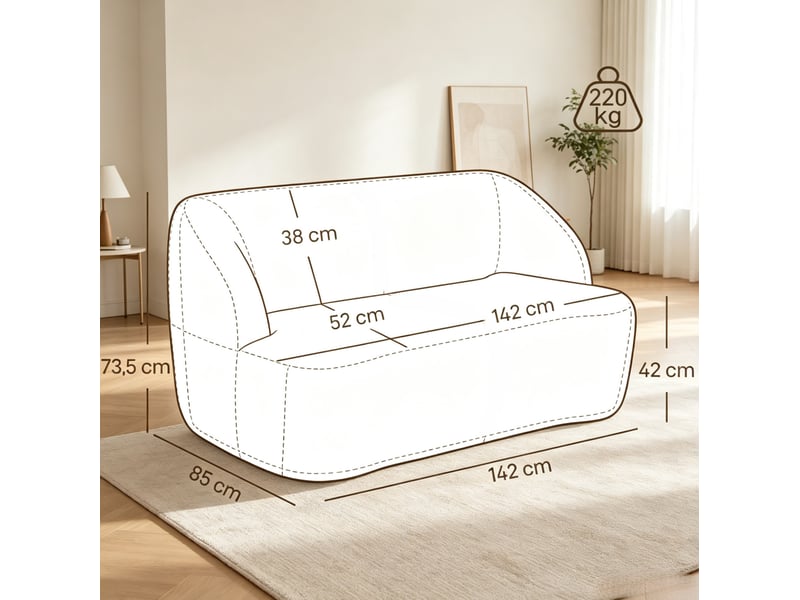  Canapé 2 places 142 cm à dossier incurvé beige  - Conforama E