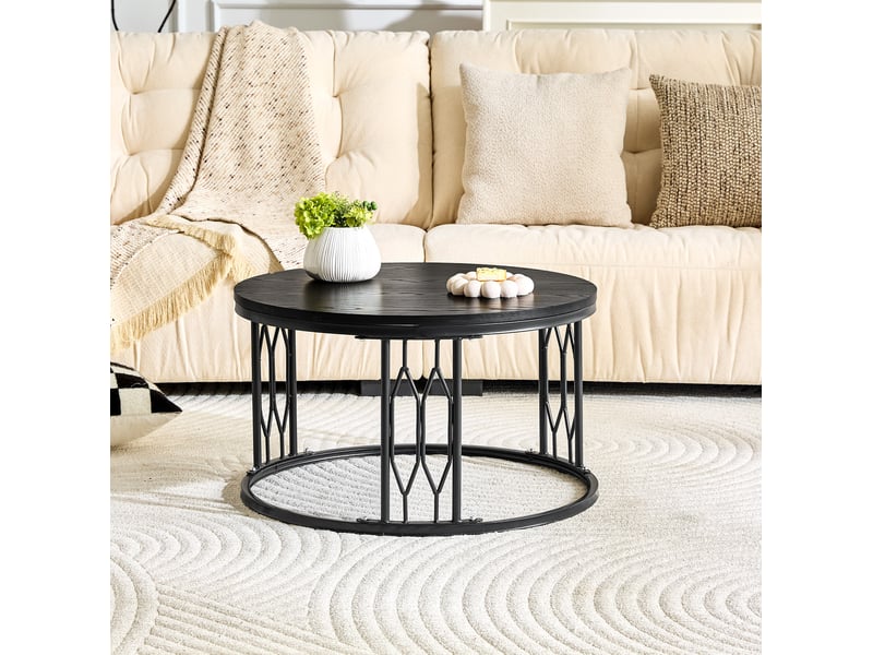  Table basse ronde noire – plateau mdf effet bois et structure en acier – ø 70 x h 40,5 cm  - Conforama C