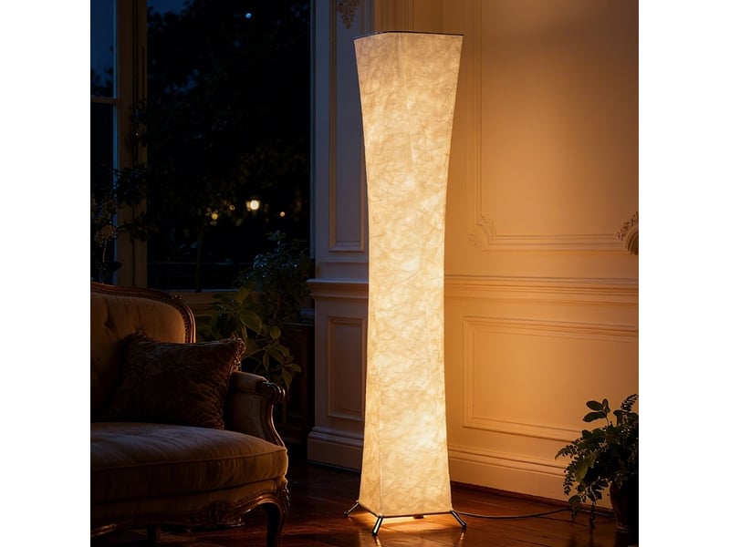  Lampe de pied avec abat-jour en papier, interrupteur au pied, 3 niveaux d'intensité, blanc  - Conforama B