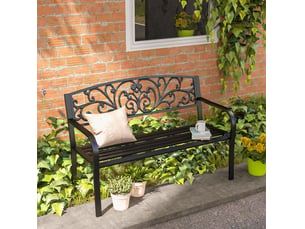 Banc de jardin 2 places en métal avec dossier et accoudoirs, noir, résistant aux intempéries