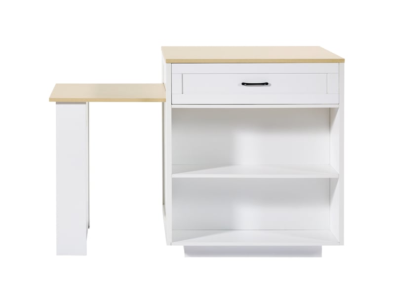  Îlot de cuisine extensible 133x202 cm avec rangement mdf blanc  - Conforama D