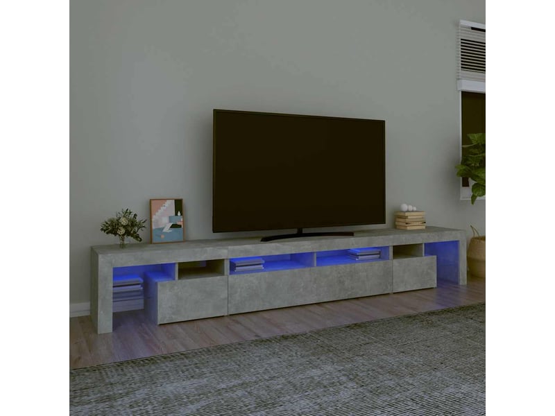  Meuble tv - banc tv - meuble de rangement avec lumières led gris béton 260x36,5x40 cm  - Conforama B