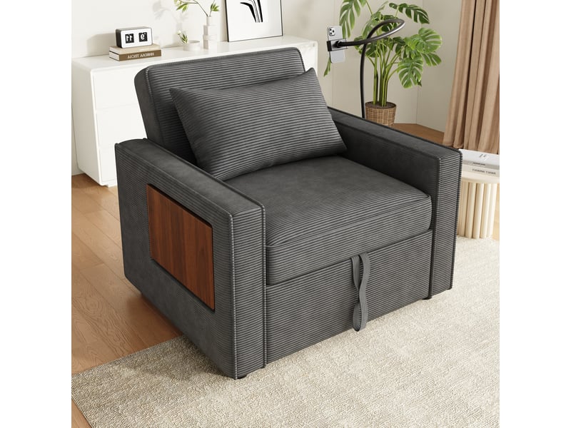  Canapé-lit 1 place 93x150x85 cm convertible, dossier réglable, velours côtelé gris  - Conforama C