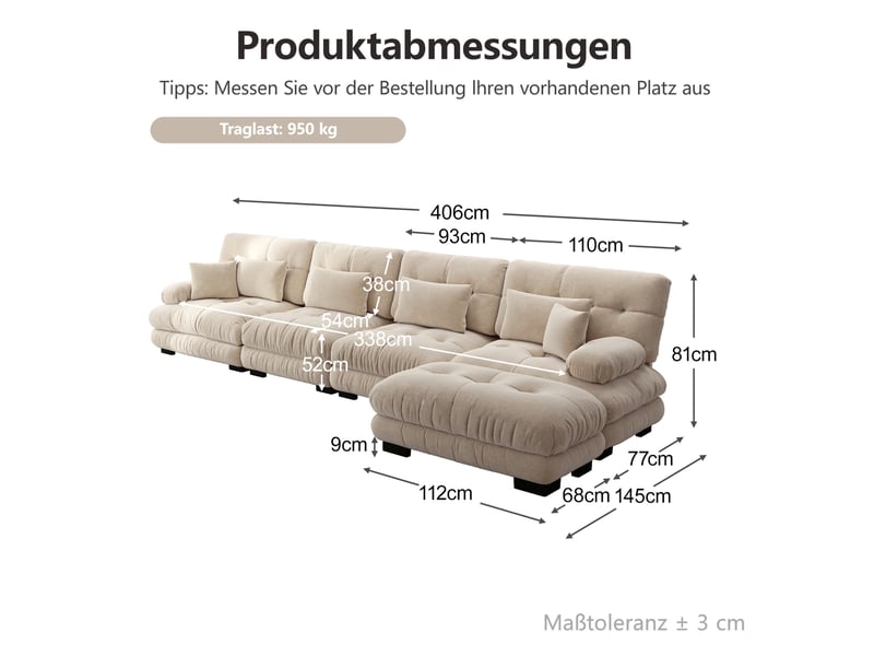 Canapé d’angle modulable 4 places en chenille café clair avec ottomans mobiles - Conforama E