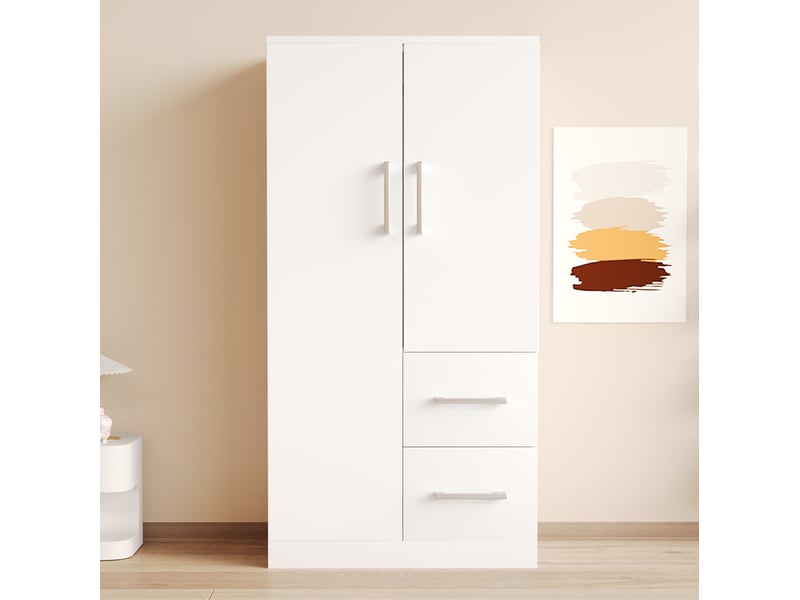 Armoire à 2 portes avec 2 tiroirs et grand espace de rangement pour chambre d'enfant, blanc, 70 × 40 × 135 cm - Conforama C