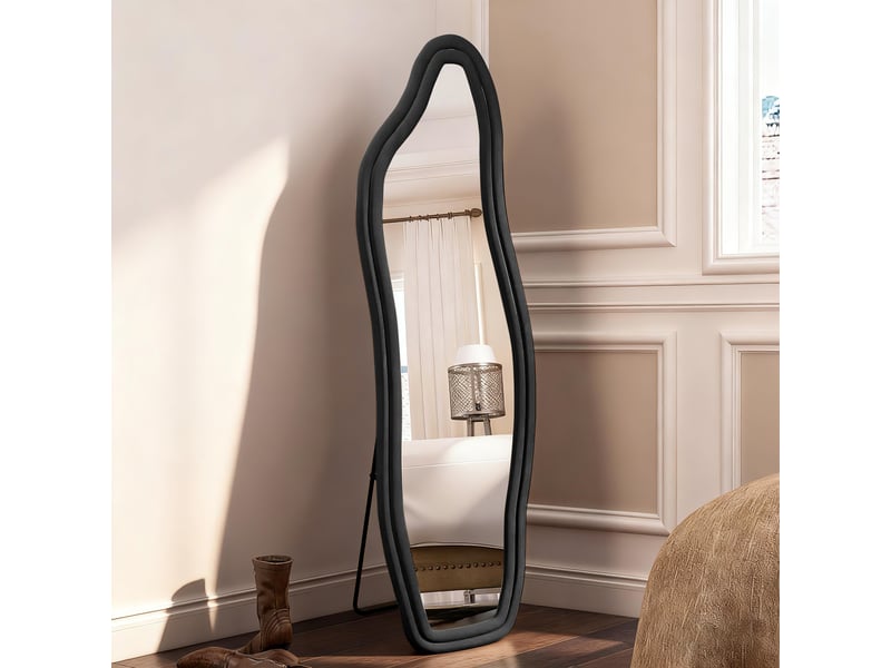  Miroir sur pied 160 x 50 cm, miroir sur pied incurvé au cadre en alliage d’aluminium, idéal pour chambre, dressing, salon–design moderne, noir  - Conforama B