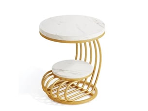 Table basse ronde à 2 niveaux ouverte en marbre imitation et métal doré pour salon chambre 50 × 50 × 63 cm
