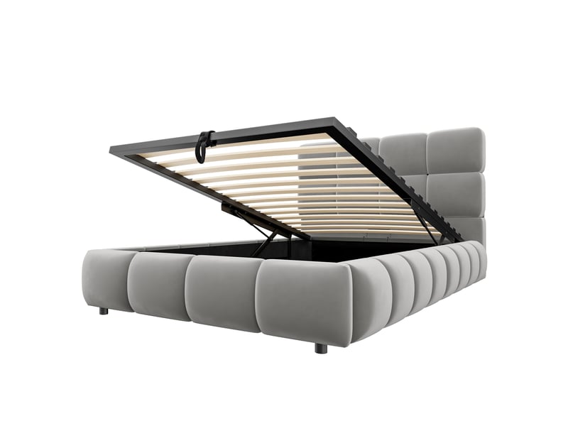 Lit coffre 90x200 cm - lit simple avec rangement hydraulique et led - tête de lit rembourrée - gris - Conforama W