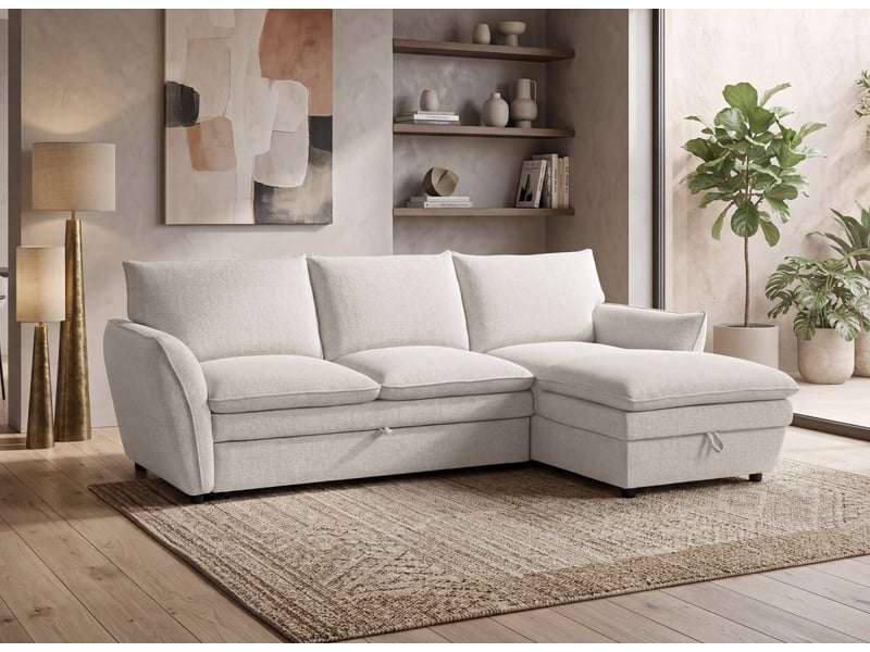  Canapé d'angle convertible avec coffre en tissu beige capucine - angle droit SF772-2M-BEI - Conforama B