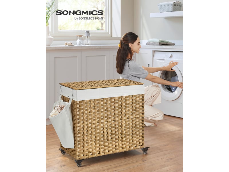 Grand Panier à Linge Tissé En Osier Avec Couvercle - Organisateur 33x30x30 Cm