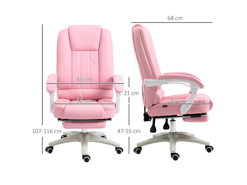  Chaise de bureau avec repose-pieds, inclinable, à roulettes, similicuir rose, réglable en hauteur  - Conforama C