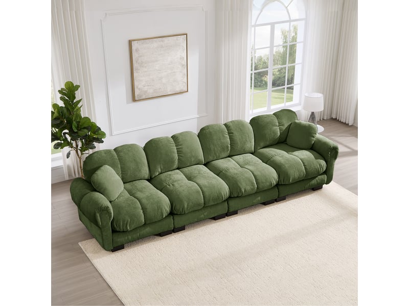 Canapé modulaire avec coussins matelassés - lpospi - dossier incurvé, chenille verte 330 × 86 × 90 cm - Conforama B