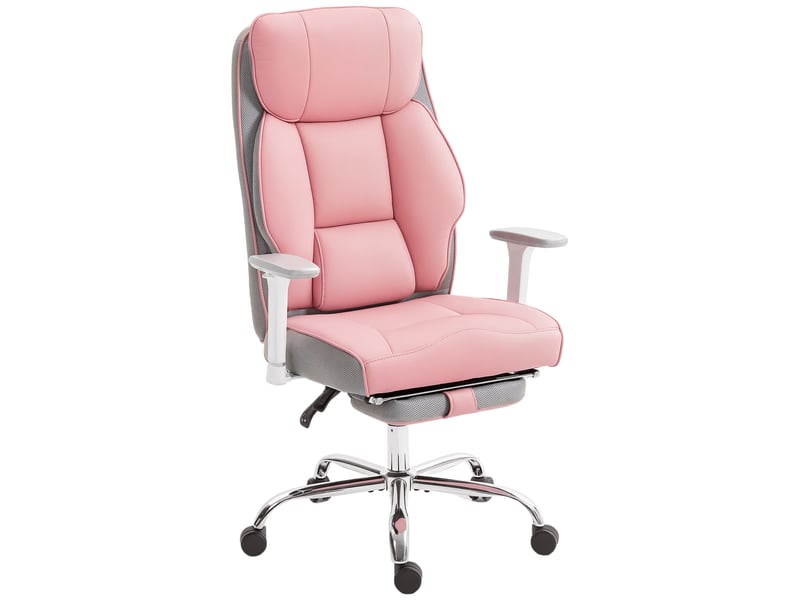 Chaise de bureau ergonomique renforcée rose avec accoudoirs réglables repose-pieds et appuie-tête - Conforama E