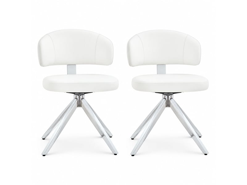  Chaises de salle à manger lot de 2 pivotantes à 360°  - dossier courbé, pieds métal, pu blanc  - Conforama A