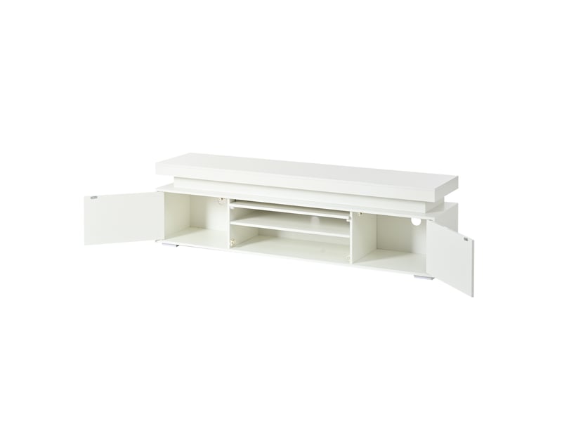  Meuble tv led blanc 150 cm, banc tv moderne avec 3 portes et rangement  - Conforama B
