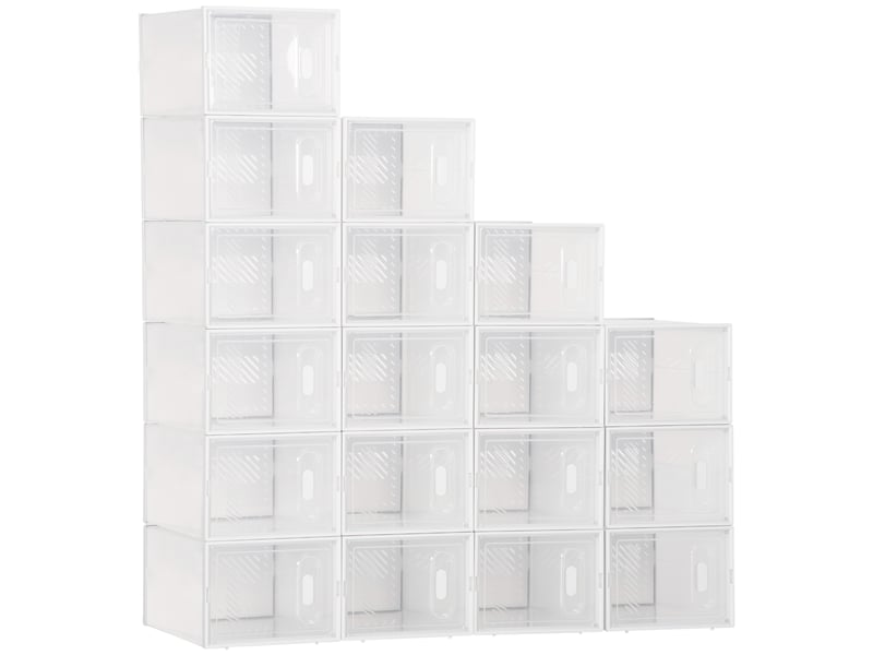  Lot de 18 boites cubes rangement à chaussures modulable avec portes transparentes - 25 x 35 x 19 cm  - Conforama A