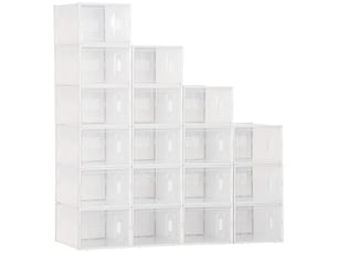 Lot de 18 boites cubes rangement à chaussures modulable avec portes transparentes - 25 x 35 x 19 cm
