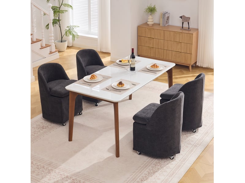  Lot de 2 chaises de salle à manger pivotantes à roulettes en chenille grise homvra  - Conforama C